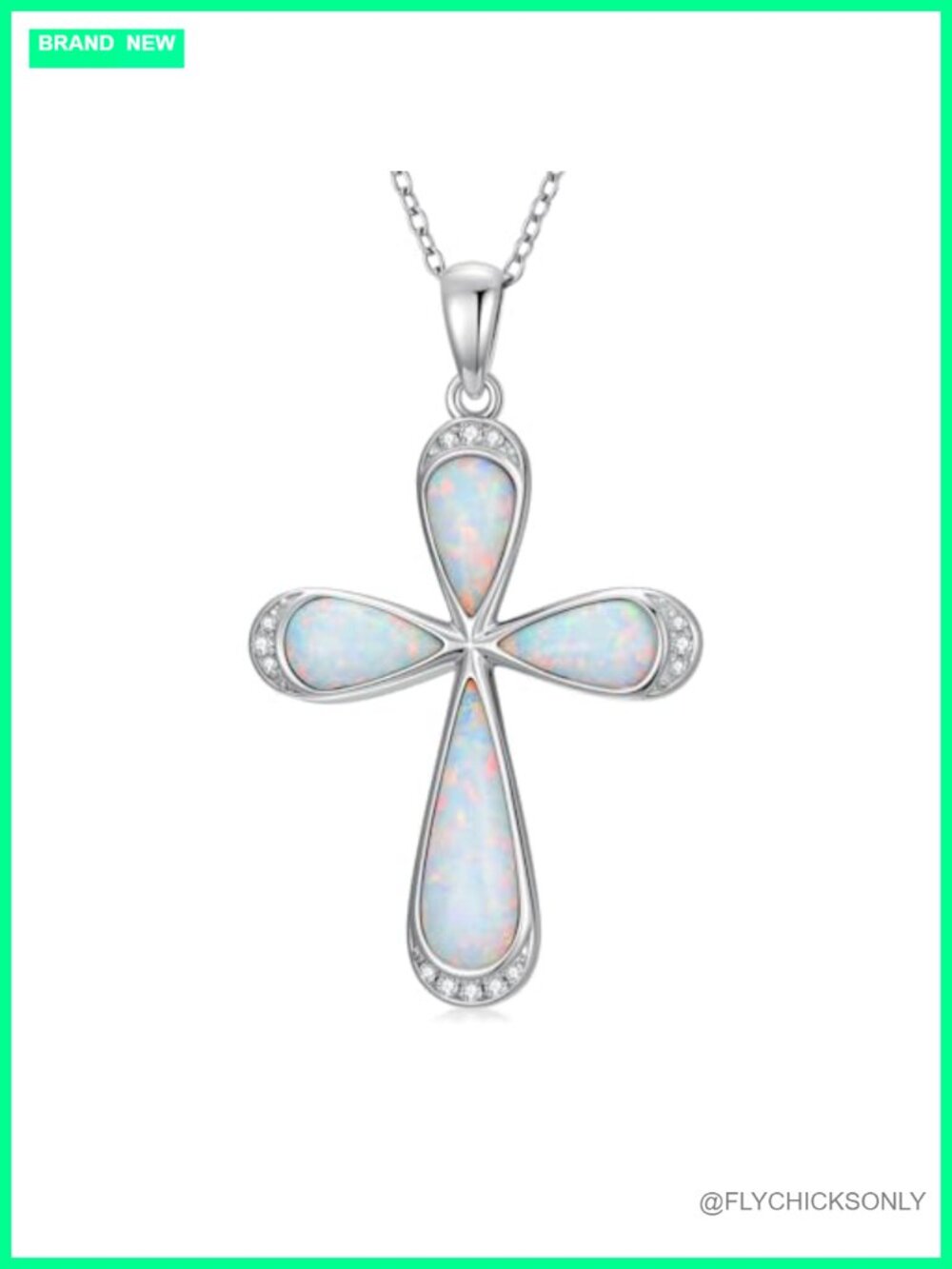 Sterling Silver Opal Diamond Cross Necklace Religious Pendant Jewelry Gift